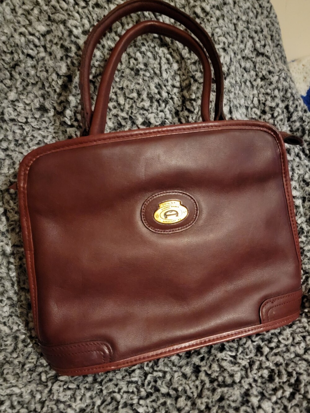 Vintage Etienne Aigner Oxblood Leather Satchel Handbag Top Handle Classic